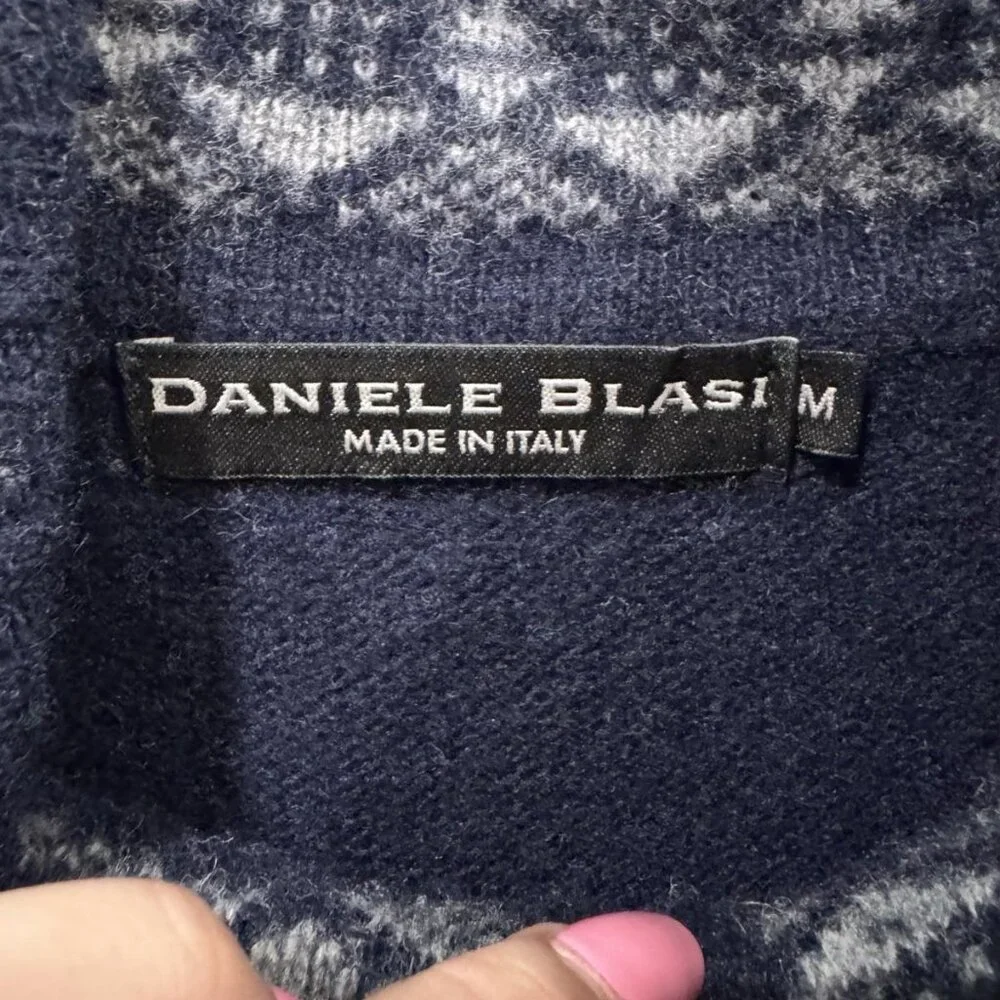 Daniele Blasi‎ Sweater Sz Medium M Blue Wool 1/4 Zip Made in Italy Mens